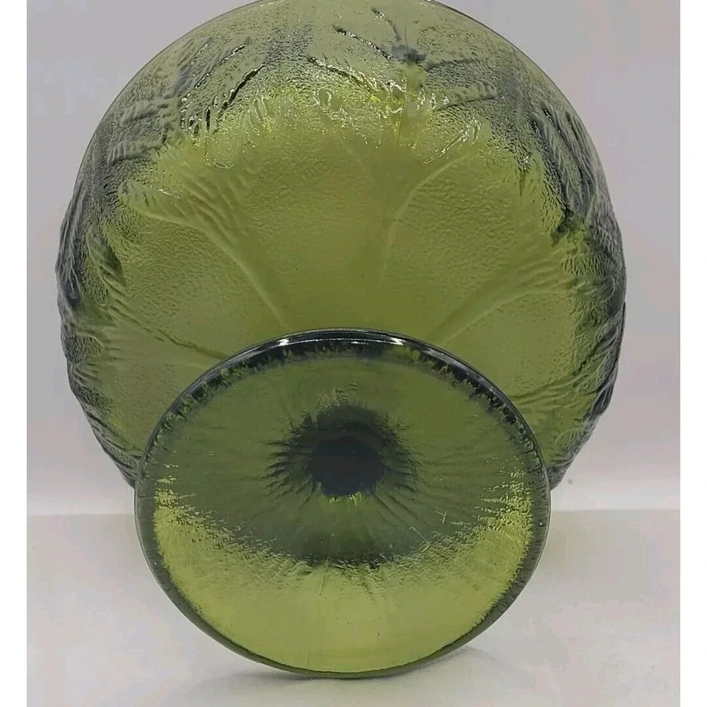 Vintage‎ FTD Avacado Green Glass Footed Dish Oak Leaf Pattern